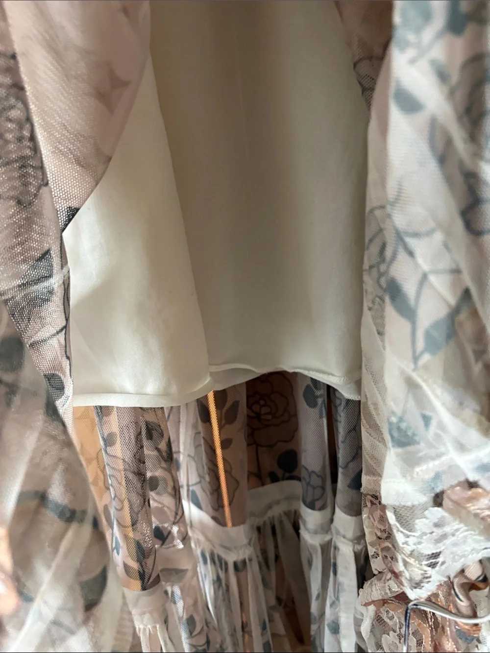 Lapis Sheer Floral Tiered Maxi Skirt in Tan, White and Gray - Picture 3 of 6